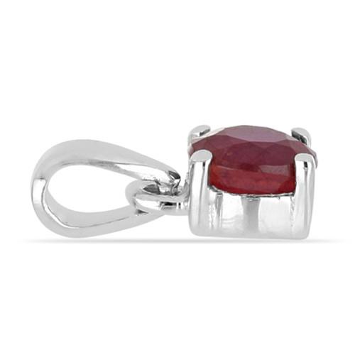 STERLING SILVER NATURAL GLASS FILLED RUBY SINGLE STONE PENDANT 